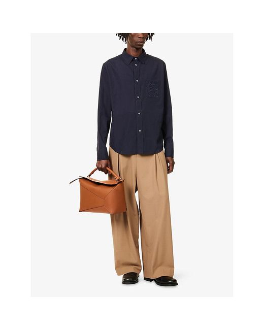 Loewe Blue Long-Sleeves Regular-Fit Cotton-Poplin Shirt for men
