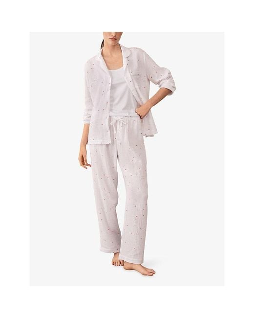 The White Company White Heart-Print Relaxed-Fit Cotton Pyjamas