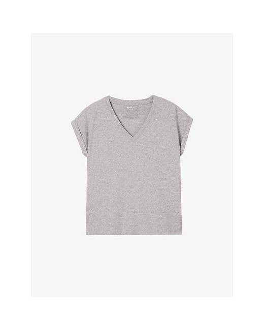 Whistles Gray Willa V-Neck Cotton-Jersey T-Shirt