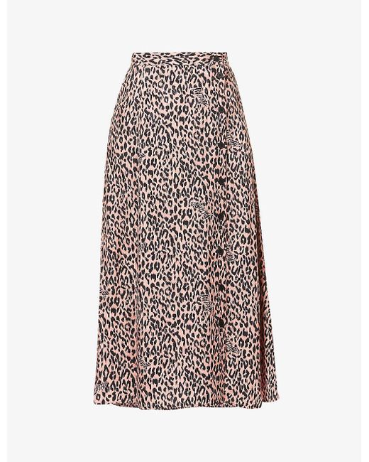 Zadig & Voltaire Pink June Leopard-print High-rise Silk-blend Midi Skirt