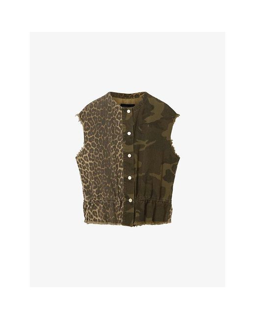 AllSaints Green Sofi Camo And Leopard-Print Cotton Waistcoat