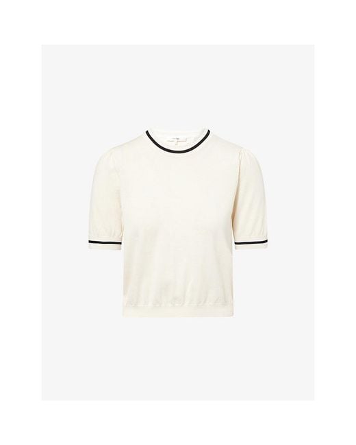 FRAME Natural Gathered Short-Sleeve Knitted Cotton-Blend Jumper