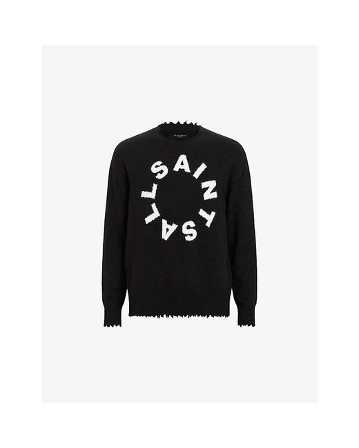 AllSaints Black Tiago Logo-motif Relaxed-fit Knitted Jumper for men