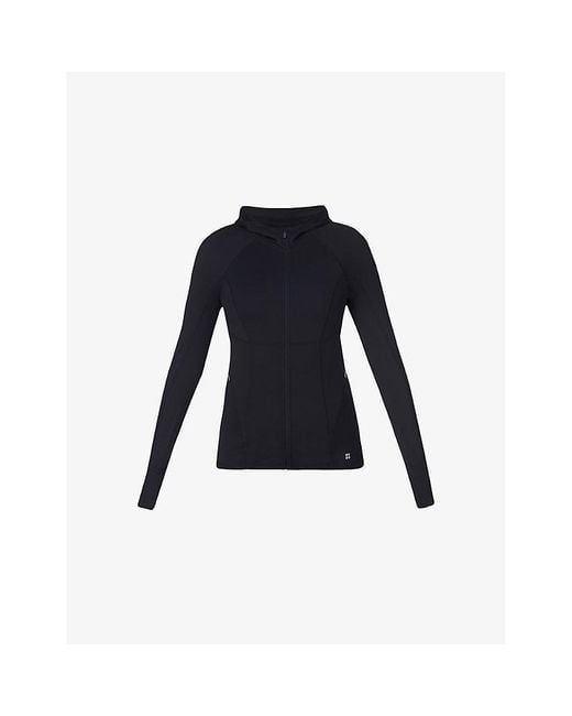 Sweaty Betty Black Pro Run Zip-Up Stretch-Woven Top