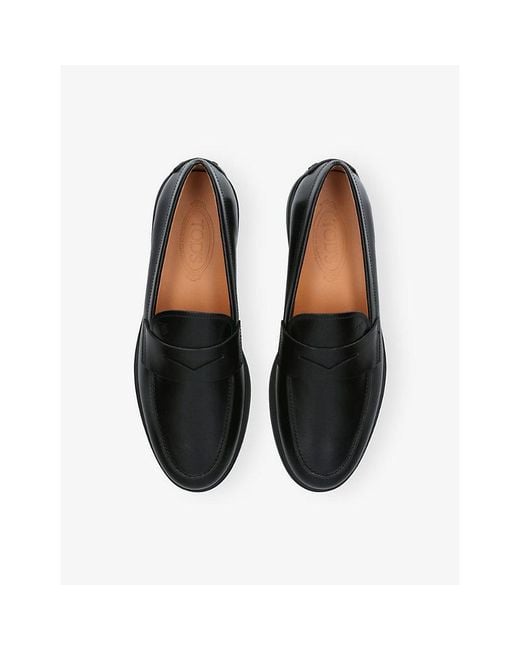 Tod's Black Mocassino Gomma Leather Loafers for men