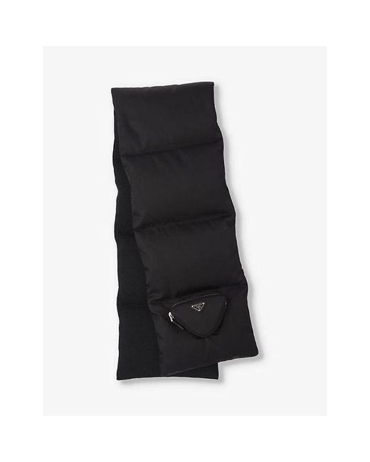 Prada Black Brand-plaque Wool And Recycled-nylon Scarf for men