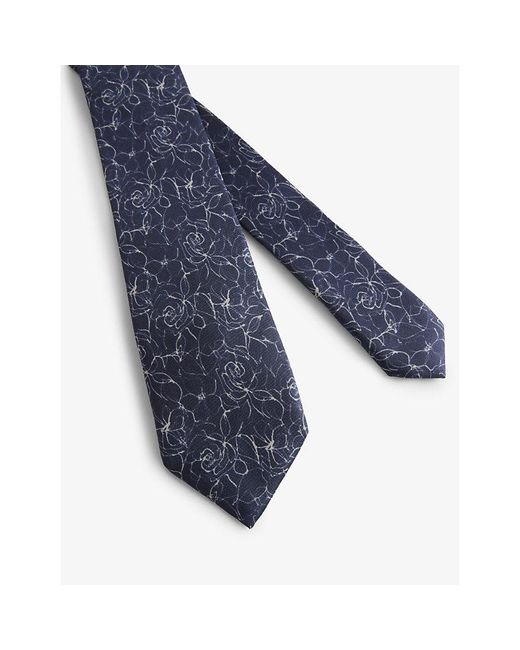 Ted Baker Blue Vy Line Floral-pattern Silk Tie for men