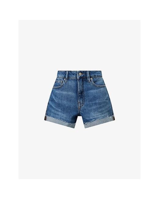 GOOD AMERICAN Blue Good Girlfriend Mid-Rise Denim Shorts