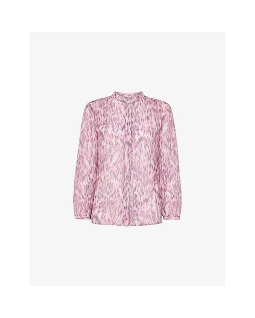Whistles Pink Leopard-Print Long-Sleeve Pleated Woven Shirt