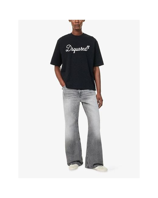 DSquared² Black Signature Brand-Embroidered Cotton T-Shirt for men