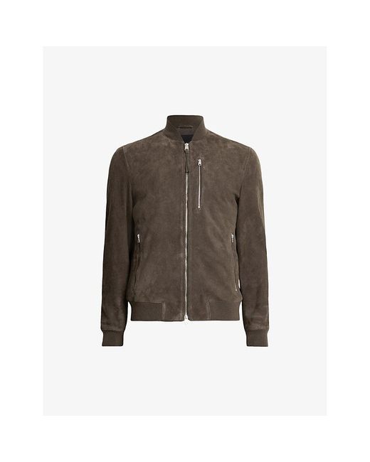 AllSaints Brown Kemble Regular-Fit Zip-Up Suede Bomber Jacket for men