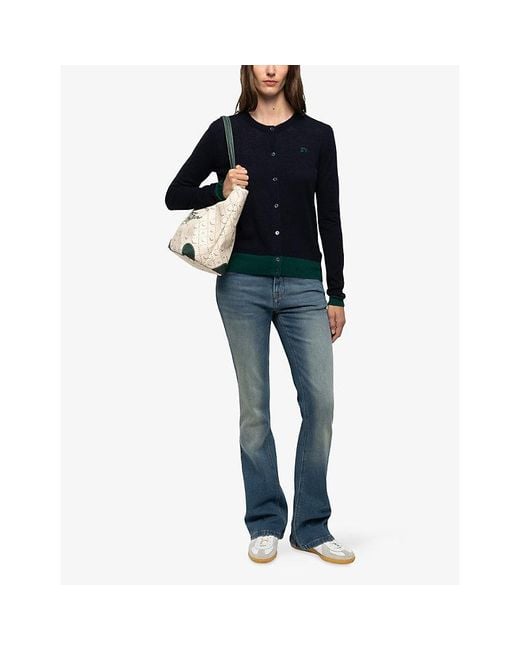 Zadig & Voltaire Blue Missya Logo-Embroidered Cashmere Cardigan