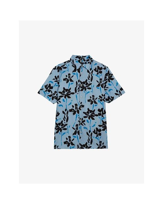 Ted Baker Blue Verzee Floral-print Regular-fit Lyocell, Cotton And Linen Shirt for men