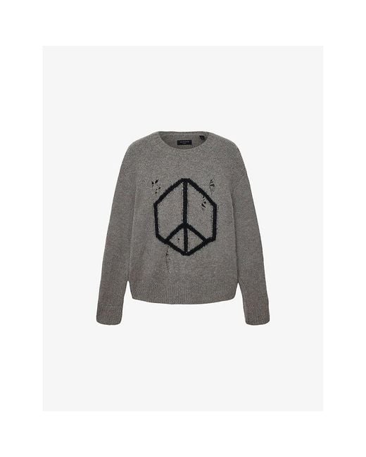 AllSaints Gray Message Crewneck Knitted Jumper for men