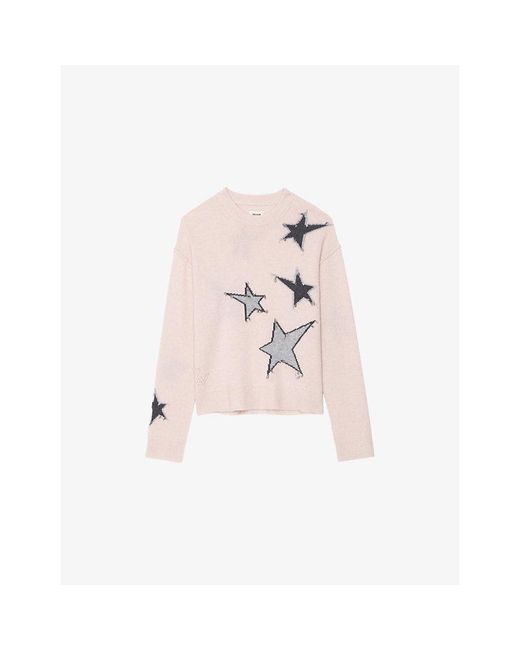 Zadig & Voltaire Pink Markuz Star-Motif Cashmere Jumper