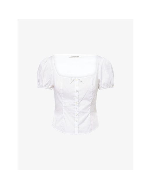 Sandy Liang White Walnut Puff-Sleeve Cotton Top