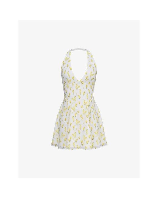 House Of Cb White Iris Halter Neck Georgette Woven Mini Dress Xs (A-C Cup)