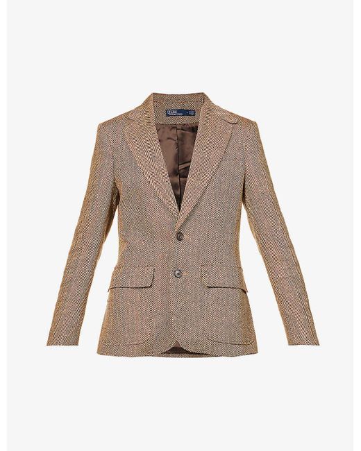 Polo Ralph Lauren Brown Heritage Herringbone-pattern Linen-blend Blazer Jacket