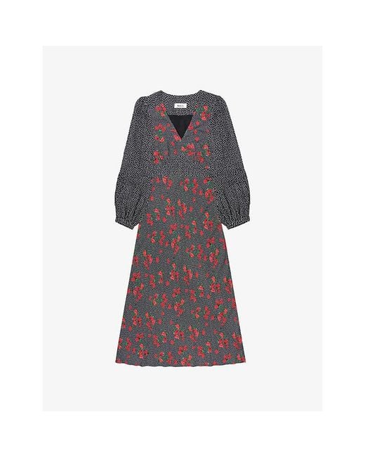Ro&zo Purple Floral And Spot Print Long-Sleeve Woven Dress