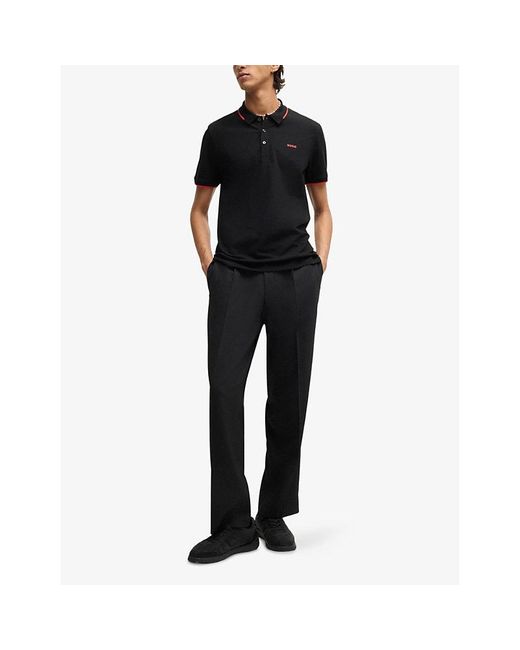 HUGO Black Branded Short-Sleeved Stretch-Cotton Polo Shirt for men