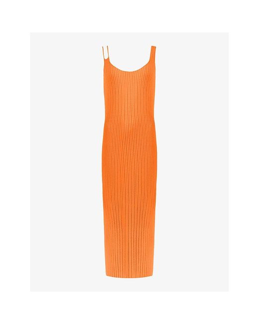 Ro&zo Orange Cut-out Strap Knitted Midi Dress