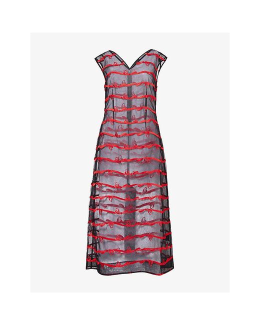 Simone Rocha Purple Ripple Embroidered Mesh Midi Dress
