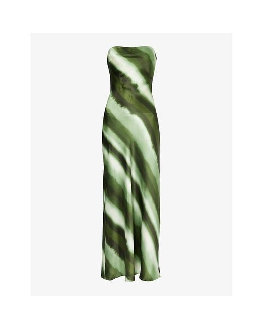 4th & Reckless Green Tessi Tie-dye-print Satin Maxi Dress