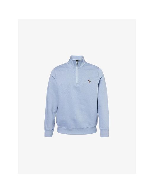 Paul Smith Blue Zebra Embroidered-Logo Half-Zip Cotton-Jersey Sweatshirt for men