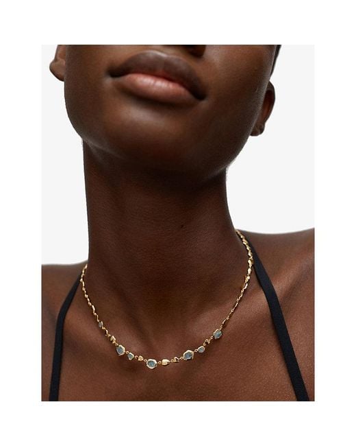Monica Vinader Metallic Odyssey Gemstone Pebbled 18Ct Vermeil And Aquamarine Necklace