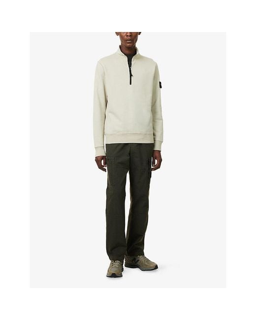 Stone Island White Logo-Patch Half-Zip Cotton Sweatshirt for men