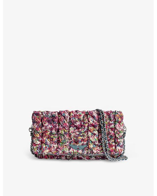Zadig & Voltaire Red Rock Knitted-cotton Emblem-detail Clutch Bag