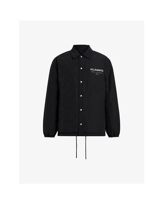 AllSaints Black Underground Logo-print Padded Cotton-blend Coach Jacket for men