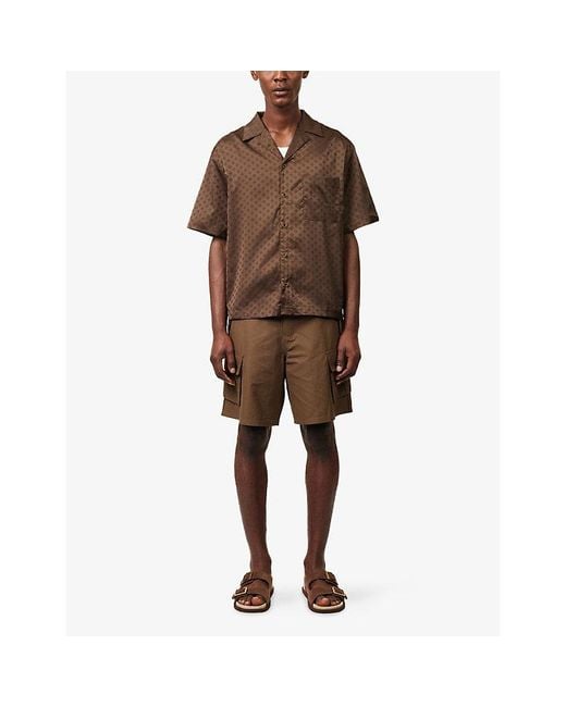The Couture Club Brown Monogram-Print Jacquard Satin Shirt for men