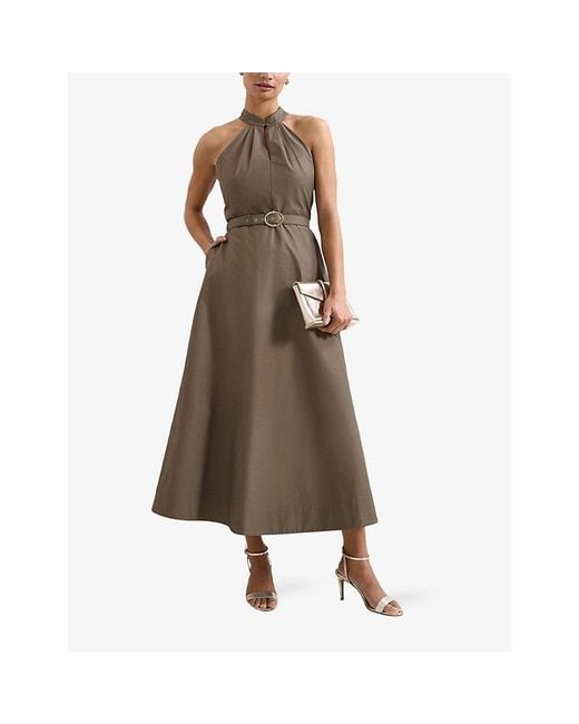 Phase Eight Brown Krystel Halterneck Cotton-Blend Midi Dress