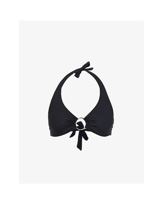 Melissa Odabash Blue Brussels Ring-Embellished Halter-Neck Bikini Top