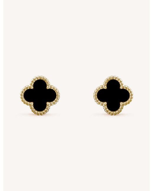 Van Cleef & Arpels Black Sweet Alhambra Yellow-gold And Onyx Earrings