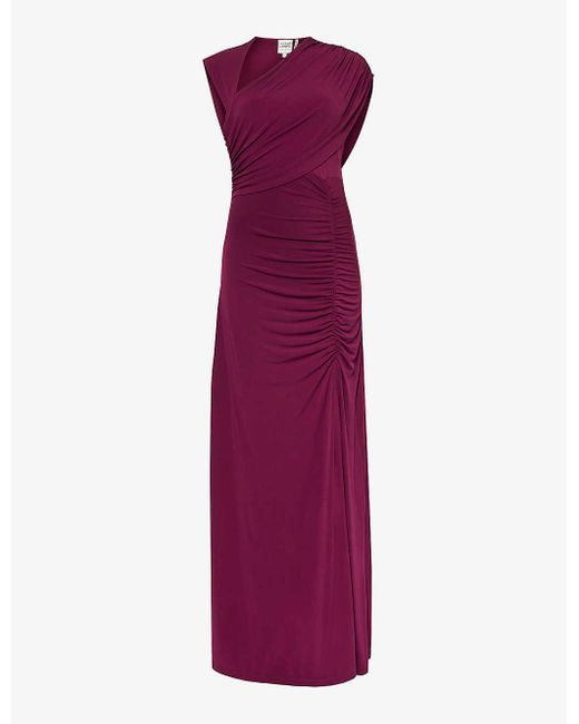 Hervé Léger Purple Ruched Asymmetric Stretch-woven Gown