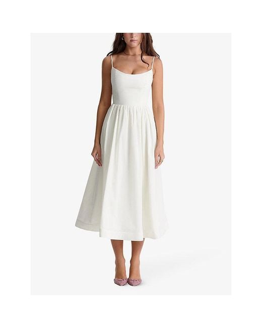 House Of Cb Lolita Square-Neck Fitted-Bodice Stretch-Cotton Midi