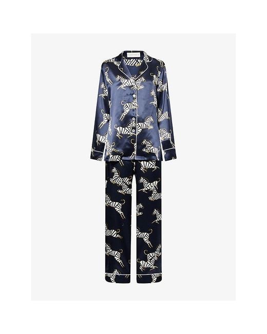 Olivia Von Halle Blue Lila Zizi Silk-Satin Pyjama Set