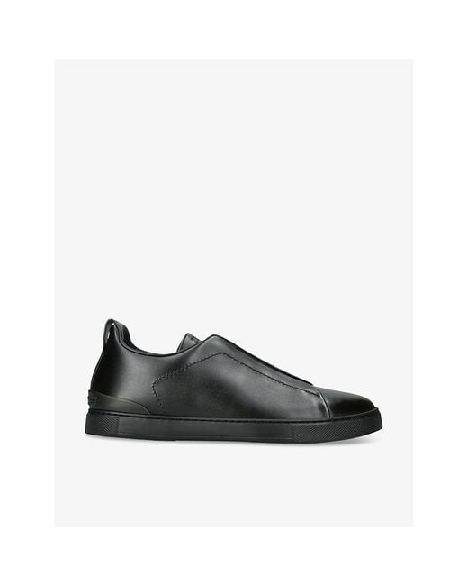 Zegna Black Triple Stitch Leather Low-top Trainers for men