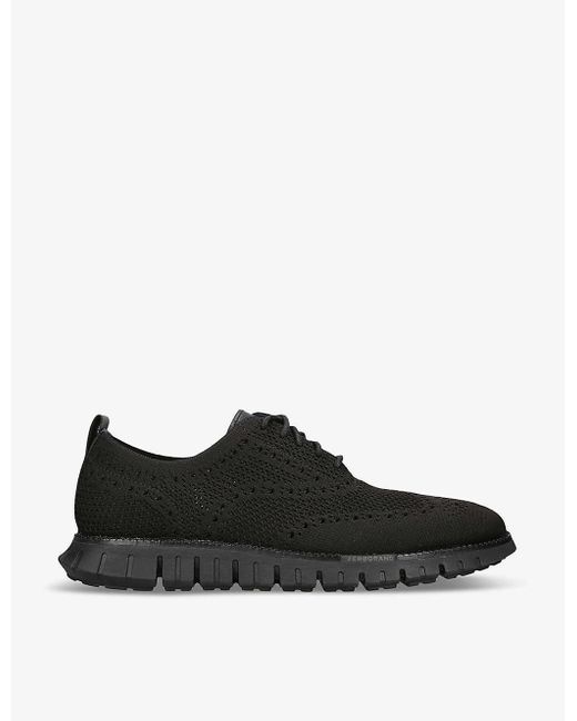 Cole Haan Black Zerøgrand Wingtip Stitchlite Knitted Oxford Shoes for men