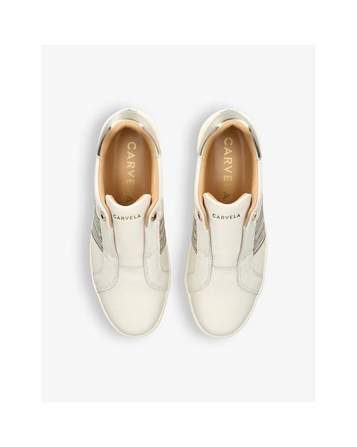 Carvela Kurt Geiger White Connected Tape Jewel-embellished Leather Low-top Trainers