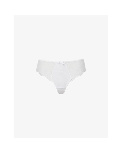 Panache White Ana High-Rise Floral-Embroidered Stretch-Lace Thong