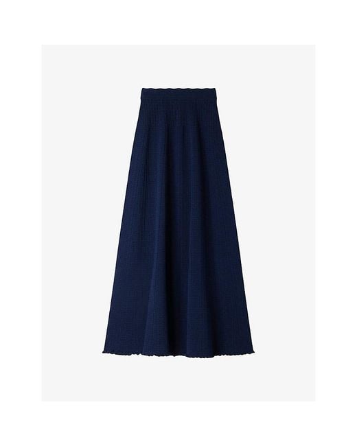 Sandro Blue Elasticated-Waist Pointelle Knitted Maxi Skirt