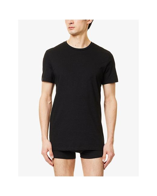 Calvin Klein Black Crewneck Logo-Embroidered Pack Of Three Cotton-Jersey T-Shirts for men
