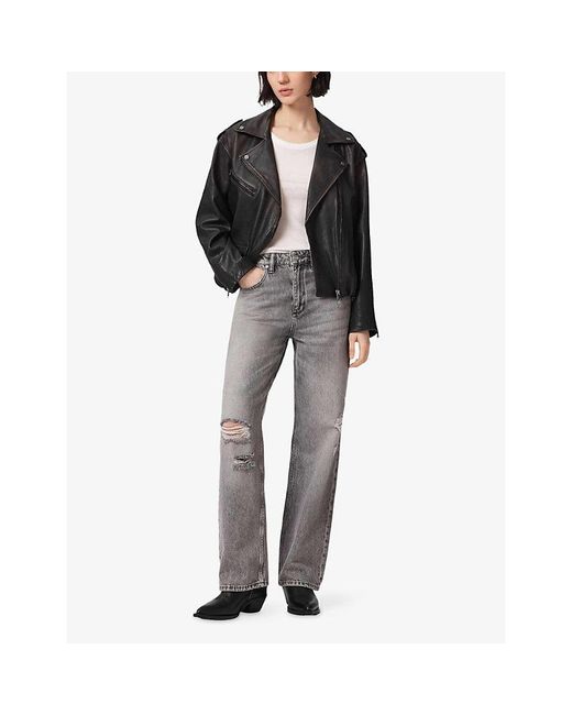 AllSaints Black Samina Regular-Fit Leather Biker Jacket