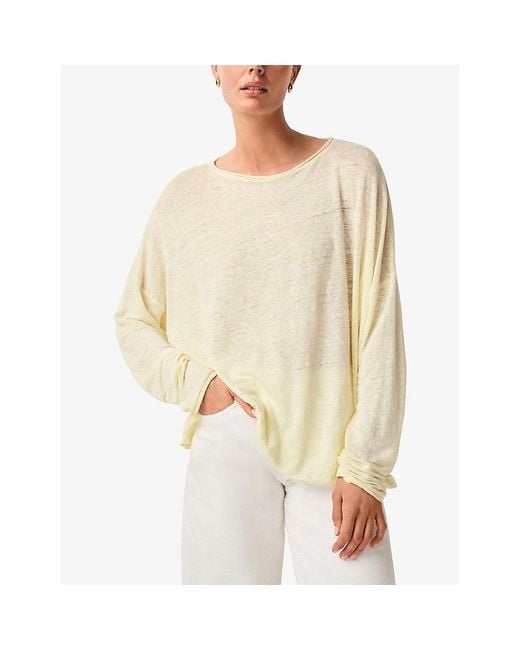 The White Company White Draped Long-Sleeve Linen-Jersey Top