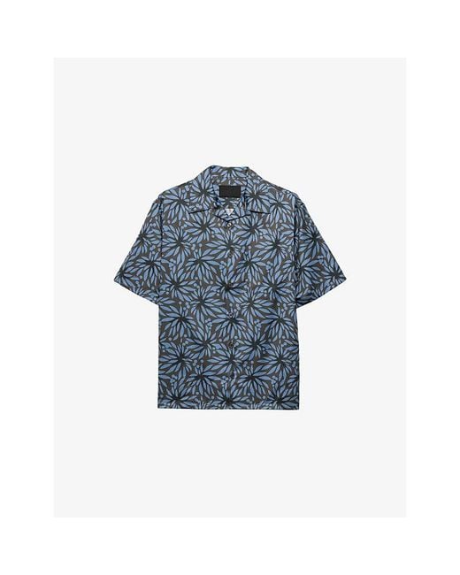Prada Blue Printed Cotton Bowling Shirt for men