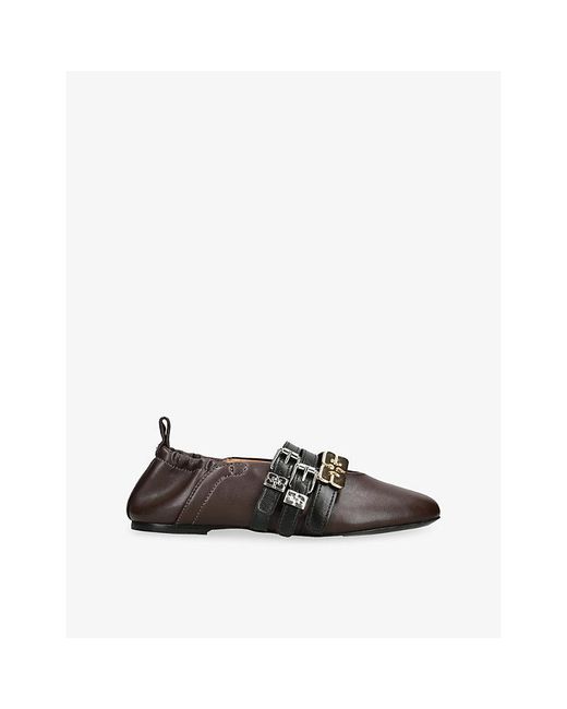 Ganni Black Sue Triple Leather Ballet Pumps