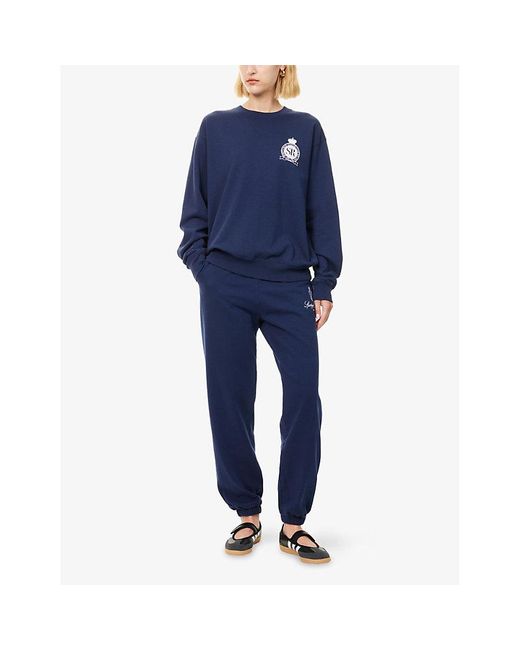 Sporty & Rich Blue Vendome Embroidered Cotton-Jersey Jogging Bottoms